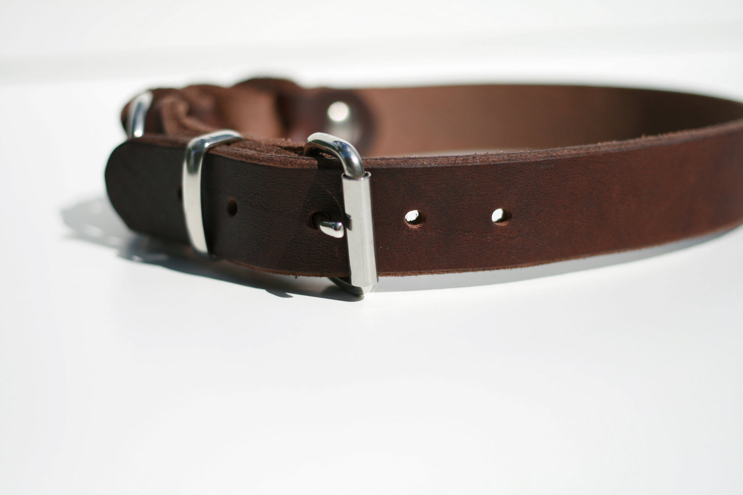 Hundewohl - Fettleder Halsband teilgeflochten / Messing Beschläge 20mm Breite