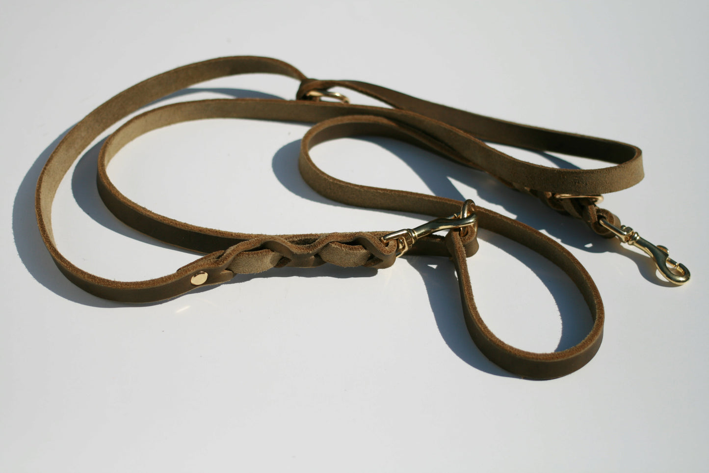 Hundewohl - Fettleder Leine teilgeflochten / Edelstahl Beschläge