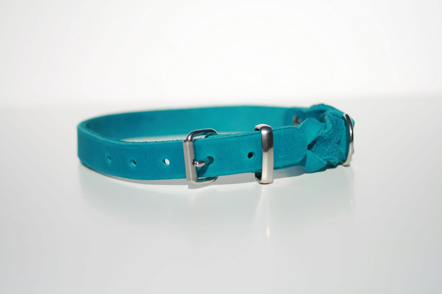 Hundewohl - Fettleder Halsband teilgeflochten / Messing Beschläge 20mm Breite