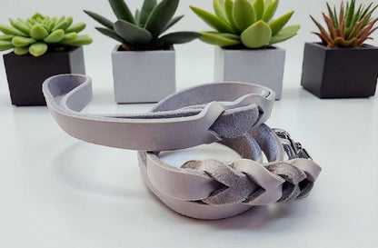 Gray leather leash with black fittings