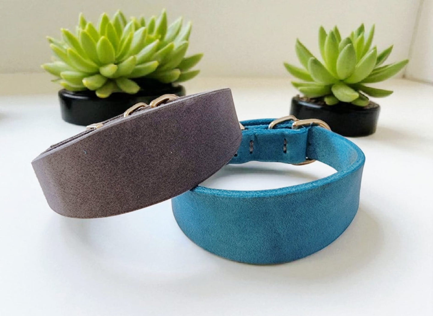 Hundewohl - Breites Fettleder Halsband *Windhundhalsband*