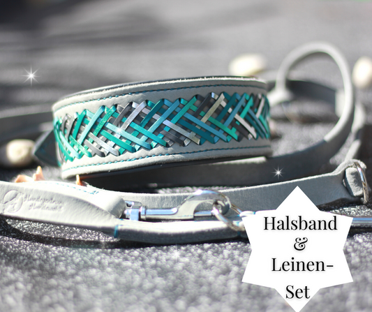 Hundewohl - Set Leine & Halsband mit Nappaleder und Aufflechtung
