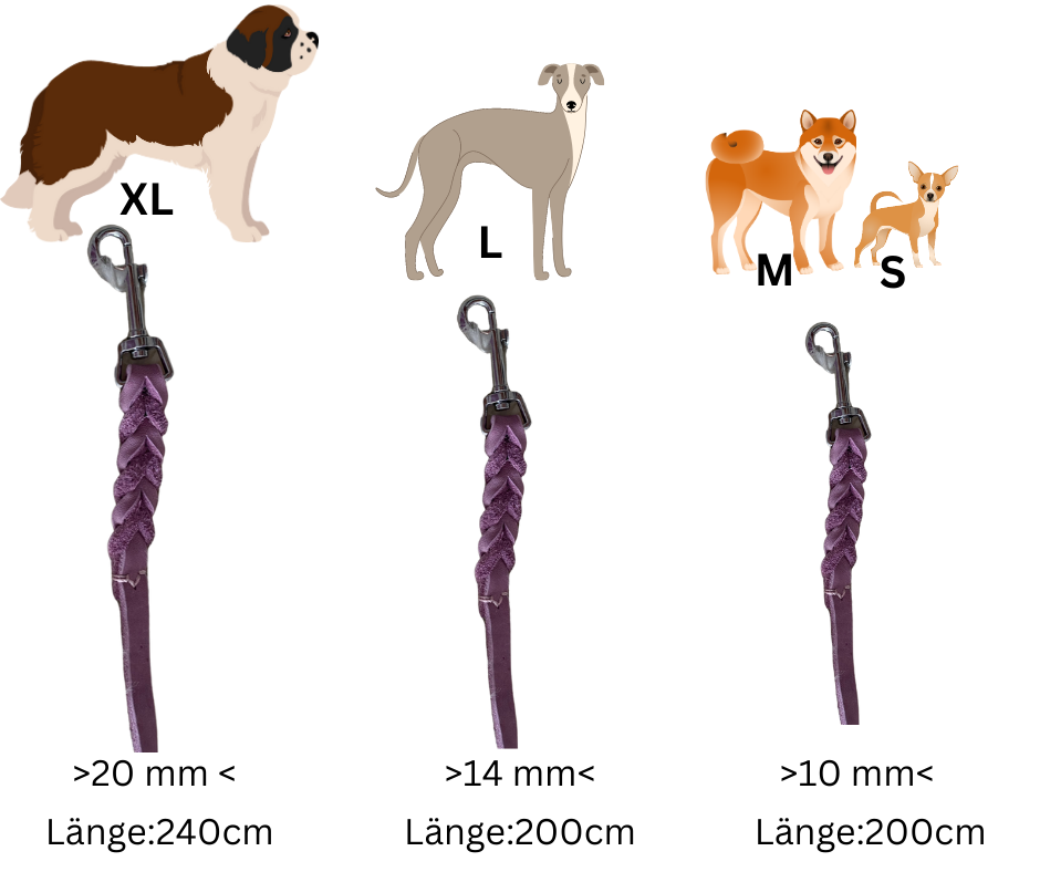 Hundewohl - Fettleder Leine teilgeflochten / Messing Beschläge