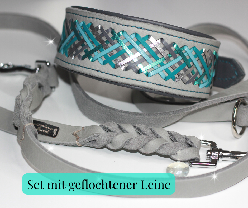 Hundewohl - Set Leine & Halsband mit Nappaleder und Aufflechtung