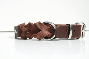 Hundewohl - Schmales Fettleder Halsband teilgeflochten / Edelstahl Beschläge